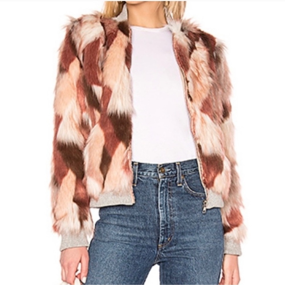 NWT Chaser Calico Faux Fur Bomber Jacket